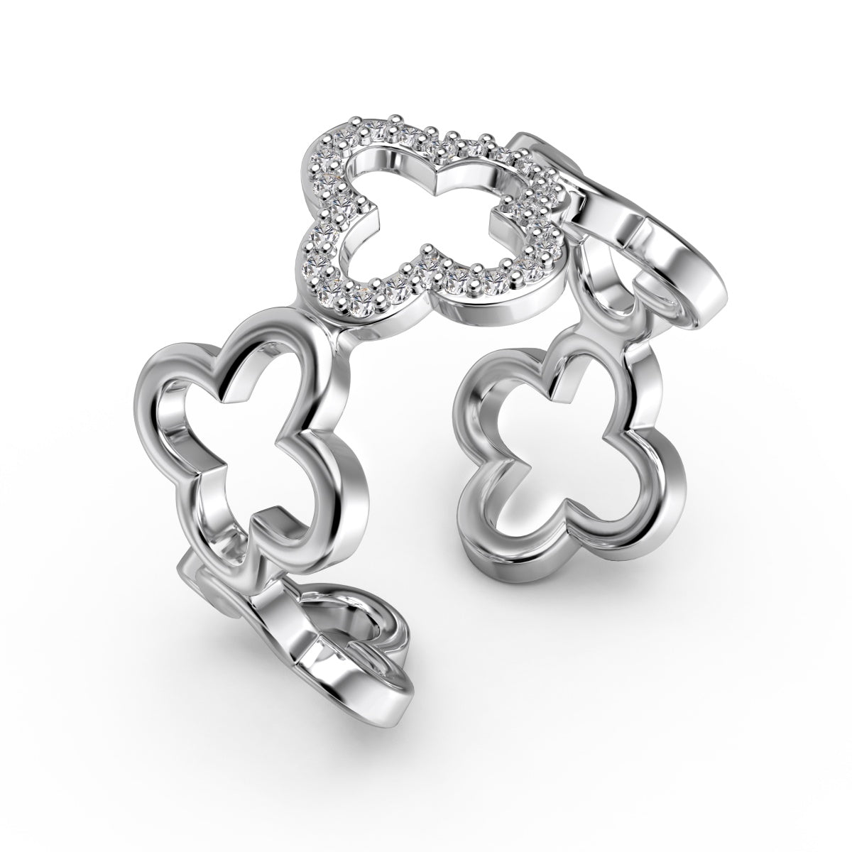 [Max Jewelry ]Hollow Design Four-Leaf Clover Flower Shape Ring