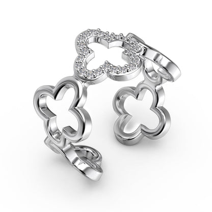 [Max Jewelry ]Hollow Design Four-Leaf Clover Flower Shape Ring