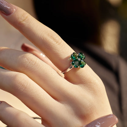 [Max Jewelry ]Heart-shaped Four-Leaf Clover Ball Ring