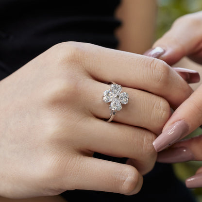 [Max Jewelry ]Heart-shaped Four-Leaf Clover Ball Ring