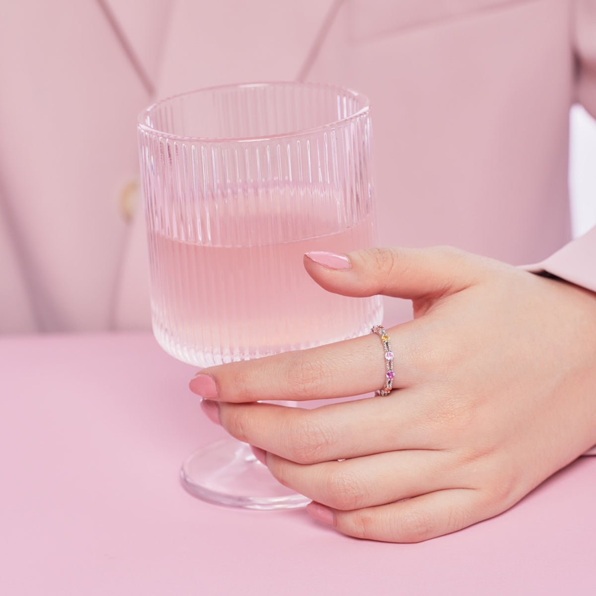 [Max Jewelry ]Sparkling Colorful Round Cut Tennis Ring