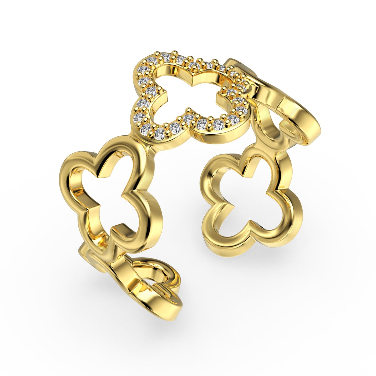 [Max Jewelry ]Hollow Design Four-Leaf Clover Flower Shape Ring