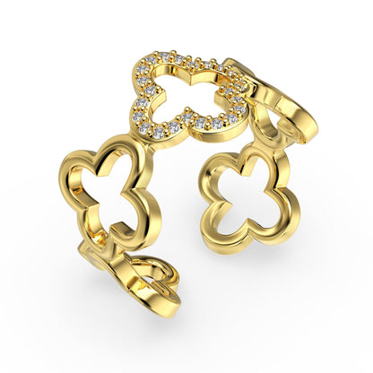 [Max Jewelry ]Hollow Design Four-Leaf Clover Flower Shape Ring