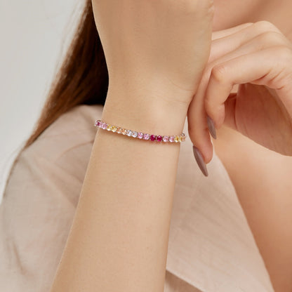 [Max Jewelry ]Radiant Colorful Round Cut Tennis Bracelet