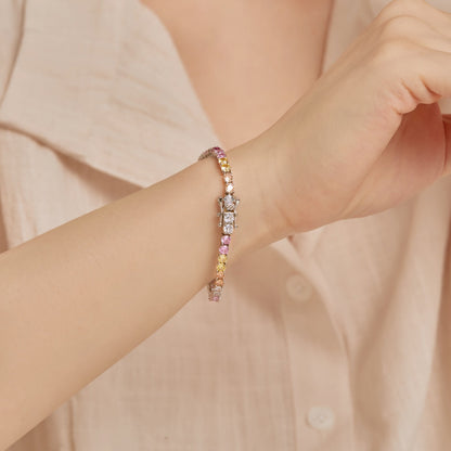 [Max Jewelry ]Radiant Colorful Round Cut Tennis Bracelet