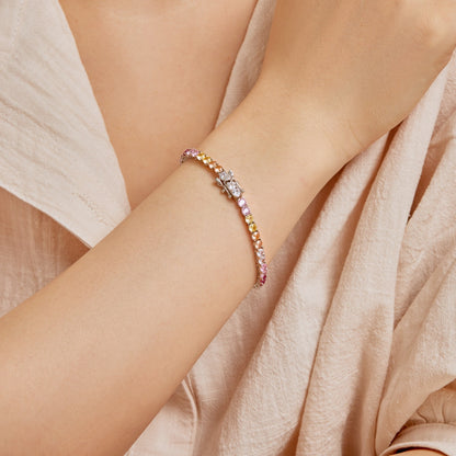 [Max Jewelry ]Radiant Colorful Round Cut Tennis Bracelet