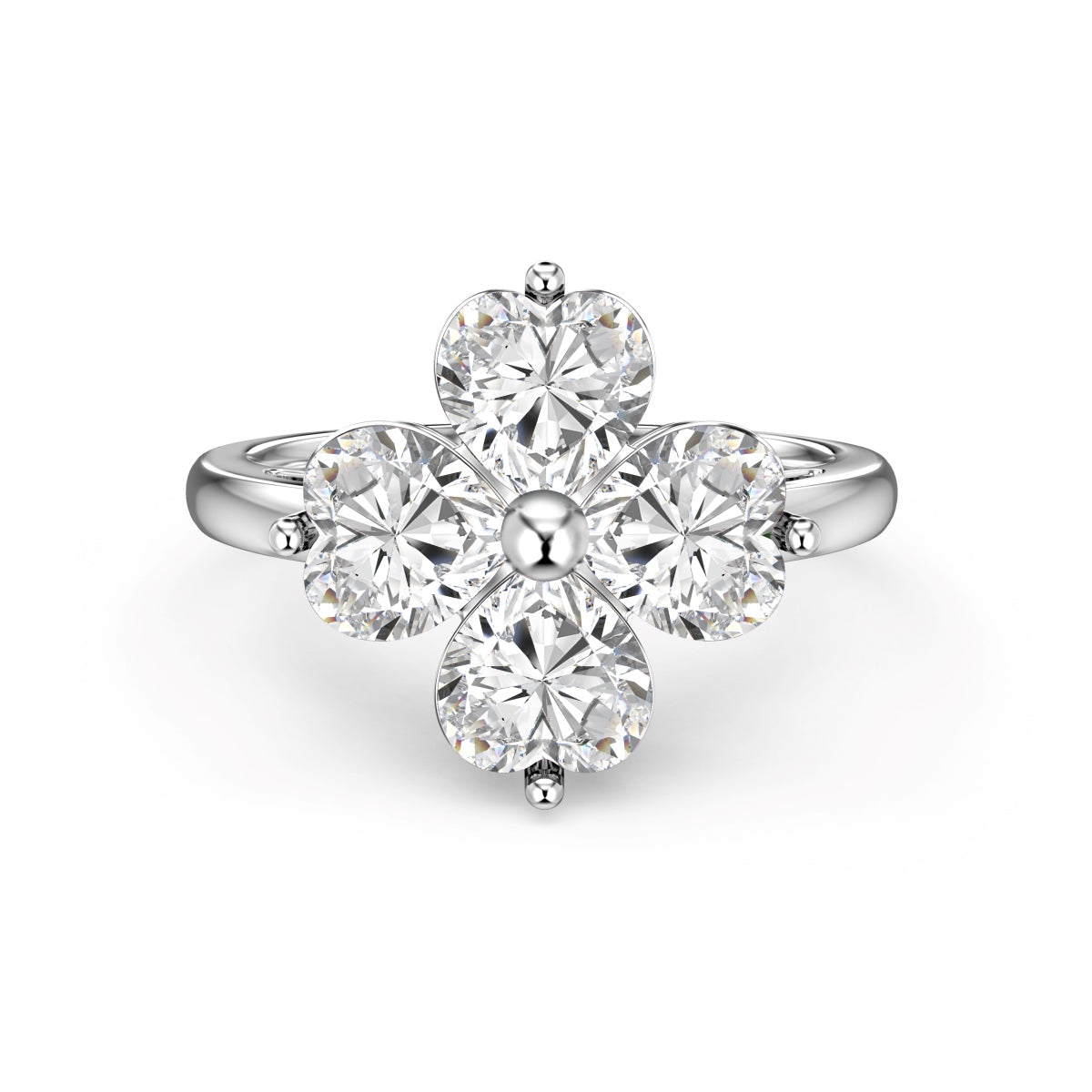 [Max Jewelry ]Heart-shaped Four-Leaf Clover Ball Ring