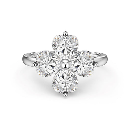 [Max Jewelry ]Heart-shaped Four-Leaf Clover Ball Ring