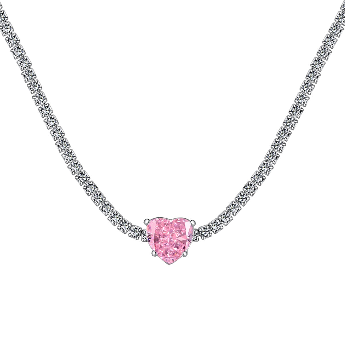[Max Jewelry ]2.0 Carat Sparkling Tennis Heart Cut Necklace