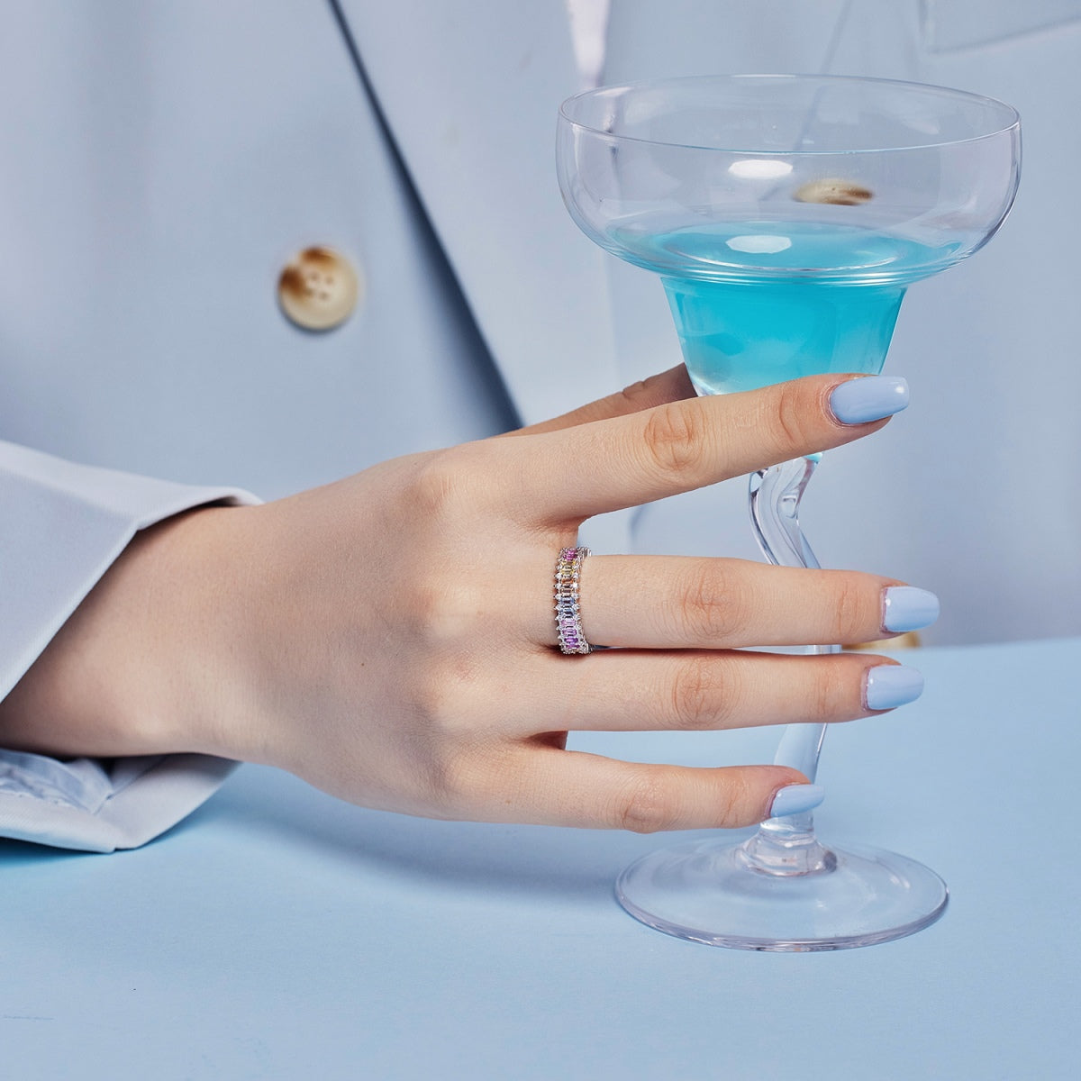 [Max Jewelry ]Splashy Ornate Emerald Cut Cocktail Ring