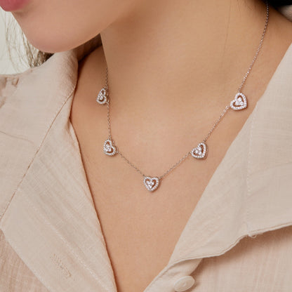 [Max Jewelry ]Sparkling Five Heart Necklace