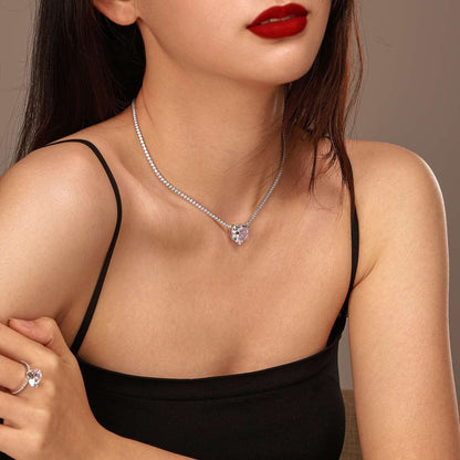 [Max Jewelry ]8.0 Carat Versatile Colorful Sweet Heart-Shaped Tennis Necklace