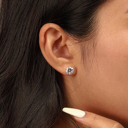 [Max Jewelry ]Stylish Shiny Round Center Stone Stud Earrings