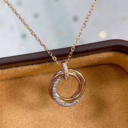 [Max Jewelry ]TRINITY NECKLACE SILVER GOLD PINK GOLD DIAMONDS