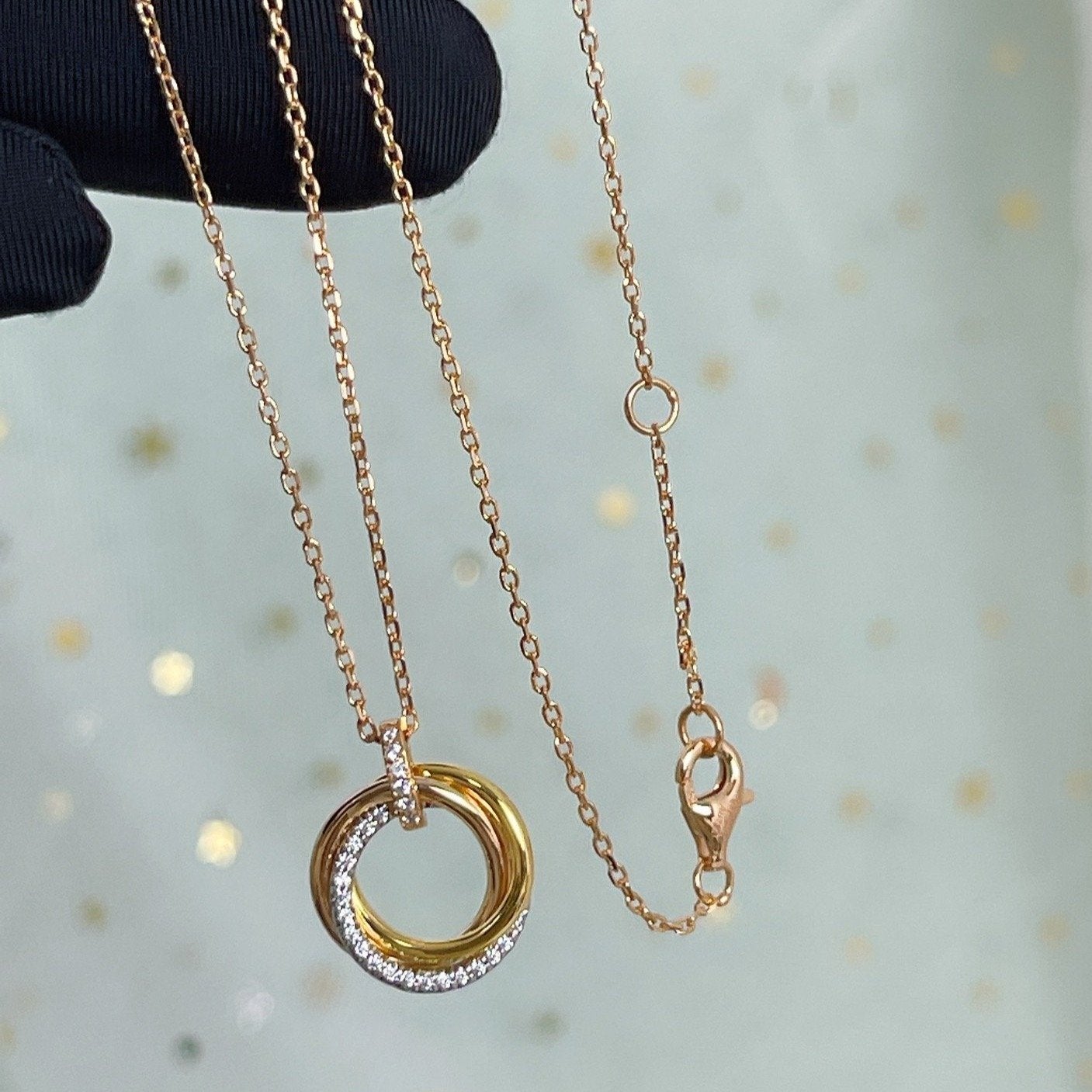 [Max Jewelry ]TRINITY NECKLACE SILVER GOLD PINK GOLD DIAMONDS