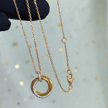 [Max Jewelry ]TRINITY NECKLACE SILVER GOLD PINK GOLD DIAMONDS