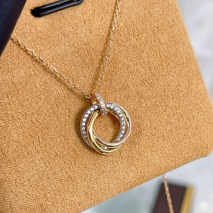 [Max Jewelry ]TRINITY NECKLACE SILVER GOLD PINK GOLD DIAMONDS