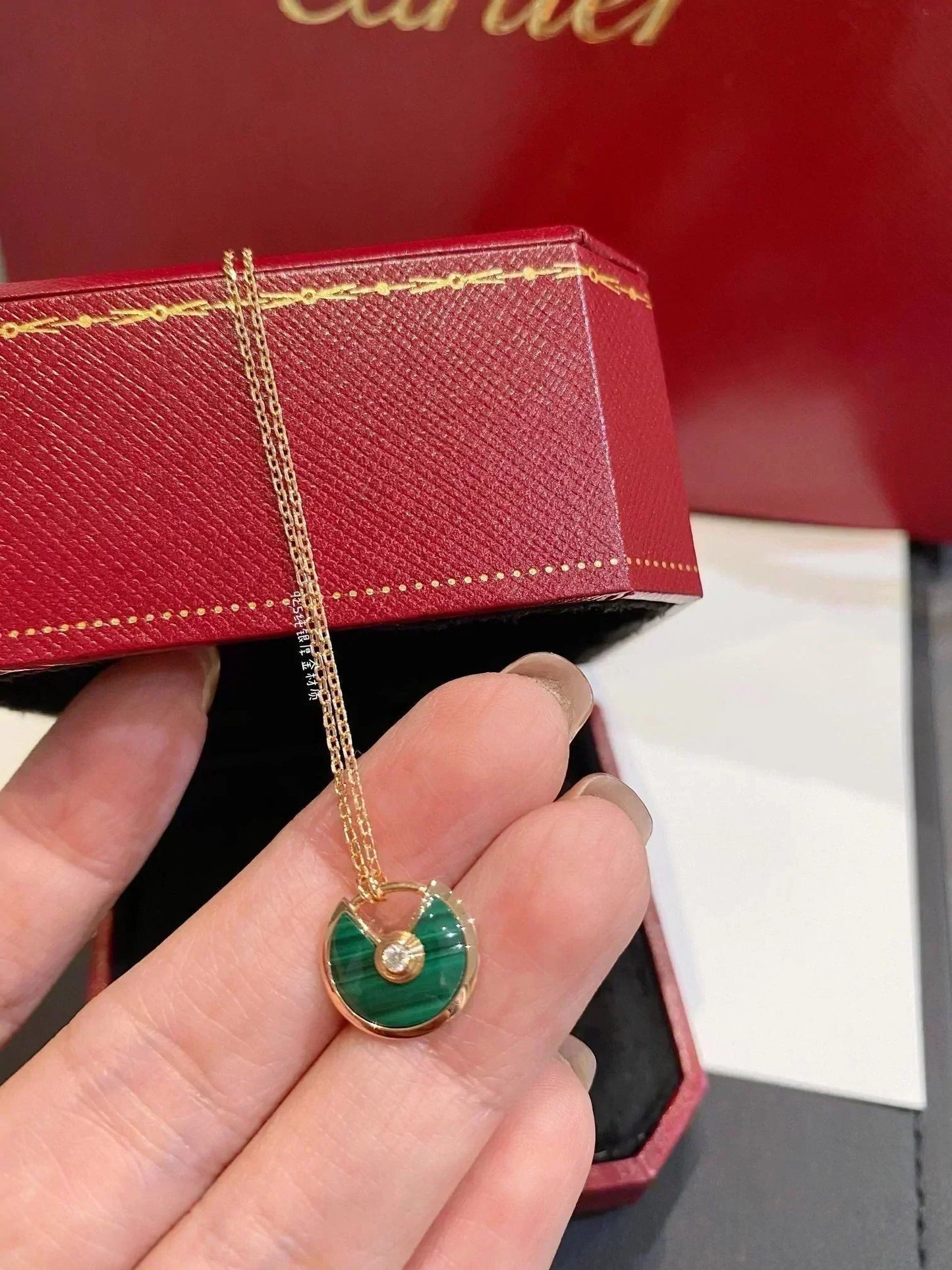 [Max Jewelry ]AMULETTE ROSE GOLD MALACHITE NECKLACE