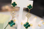 [Plus&Max]CLOVER EARRINGS GOLD MALACHITE DIAMOND 3 MOTIF