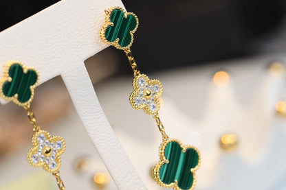 [Max Jewelry ]CLOVER EARRINGS GOLD MALACHITE DIAMOND 3 MOTIF