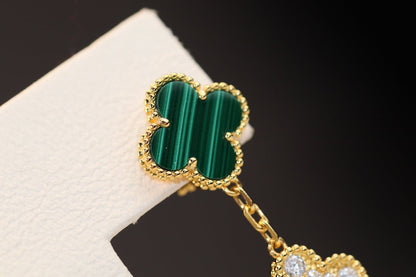 [Max Jewelry ]CLOVER EARRINGS GOLD MALACHITE DIAMOND 3 MOTIF
