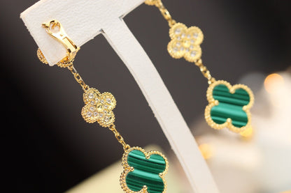 [Max Jewelry ]CLOVER EARRINGS GOLD MALACHITE DIAMOND 3 MOTIF
