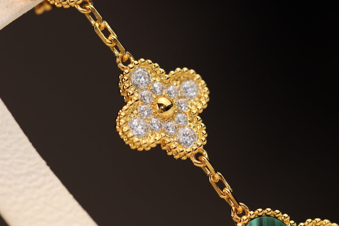 [Max Jewelry ]CLOVER EARRINGS GOLD MALACHITE DIAMOND 3 MOTIF