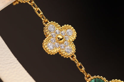 [Max Jewelry ]CLOVER EARRINGS GOLD MALACHITE DIAMOND 3 MOTIF