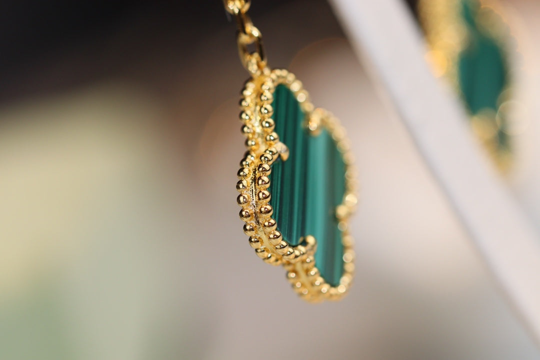 [Max Jewelry ]CLOVER EARRINGS GOLD MALACHITE DIAMOND 3 MOTIF