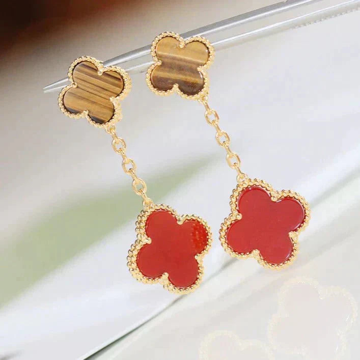 [Max Jewelry ]CLOVER  2 MOTIF  TIGER EYE CARNELIAN EARRINGS