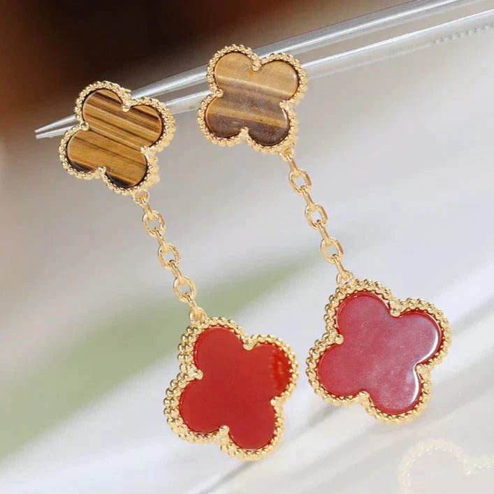 [Max Jewelry ]CLOVER  2 MOTIF  TIGER EYE CARNELIAN EARRINGS