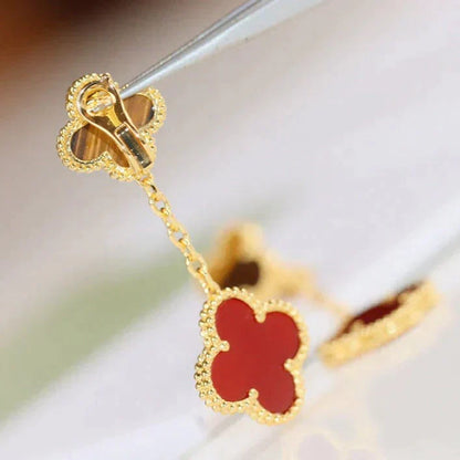 [Max Jewelry ]CLOVER  2 MOTIF  TIGER EYE CARNELIAN EARRINGS
