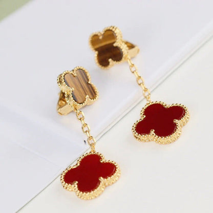 [Max Jewelry ]CLOVER  2 MOTIF  TIGER EYE CARNELIAN EARRINGS