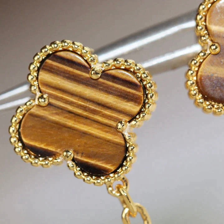[Max Jewelry ]CLOVER  2 MOTIF  TIGER EYE CARNELIAN EARRINGS