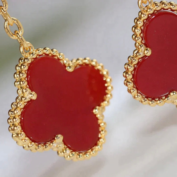 [Max Jewelry ]CLOVER  2 MOTIF  TIGER EYE CARNELIAN EARRINGS