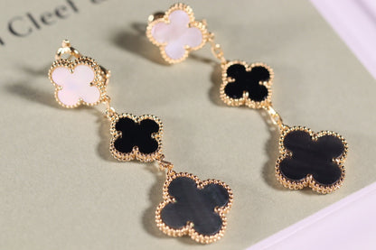 [Max Jewelry ]CLOVER EARRINGS GOLD ONYX MOP 3 MOTIF