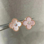 [Plus&Max]CLOVER MEDIUM 1 MOTIFS  PINK MOP DIAMOND EARRINGS