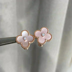 [Plus&Max]CLOVER MEDIUM 1 MOTIFS  PINK MOP DIAMOND EARRINGS