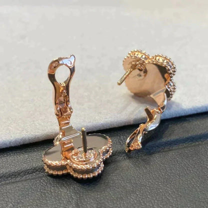 [Max Jewelry ]CLOVER MEDIUM 1 MOTIFS GRAY MOP  DIAMOND EARRINGS