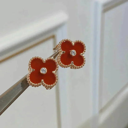 [Max Jewelry ]CLOVER MEDIUM 1 MOTIFS CARNELIAN  DIAMOND earrings