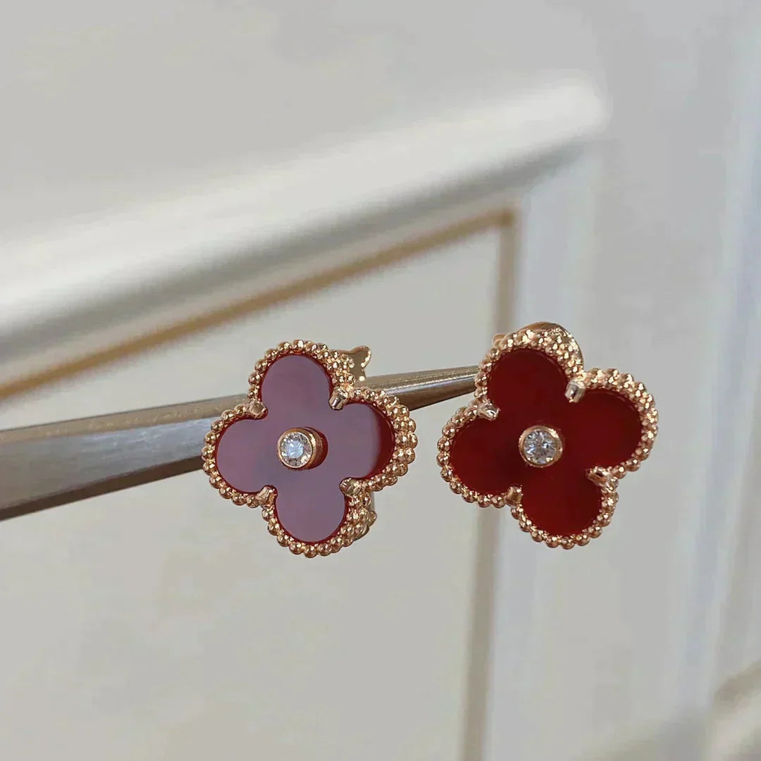 [Max Jewelry ]CLOVER MEDIUM 1 MOTIFS CARNELIAN  DIAMOND earrings