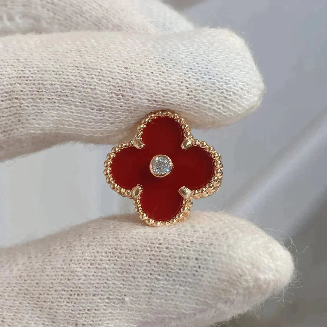 [Max Jewelry ]CLOVER MEDIUM 1 MOTIFS CARNELIAN  DIAMOND earrings