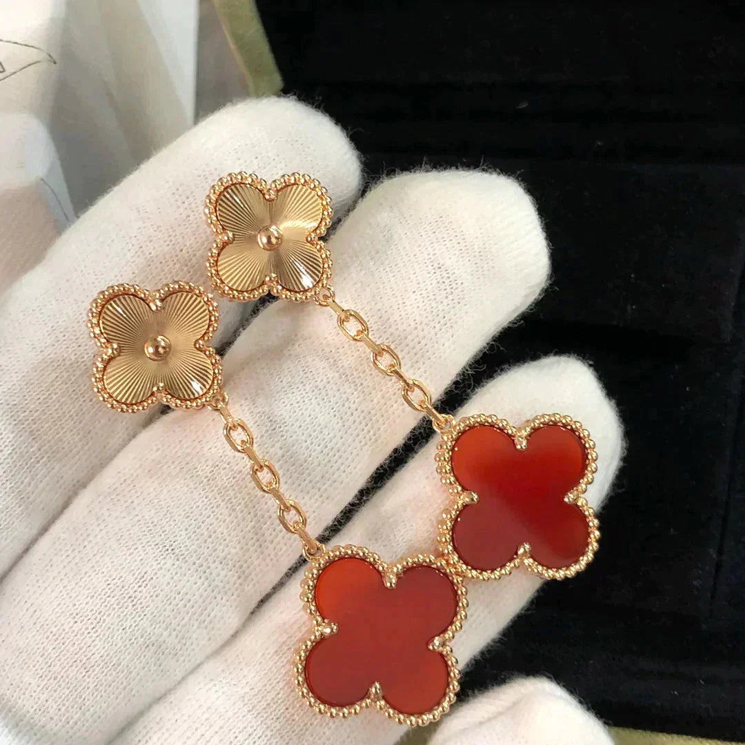 [Max Jewelry ]CLOVER 2 MOTIF  LASER CARNELIAN EARRINGS