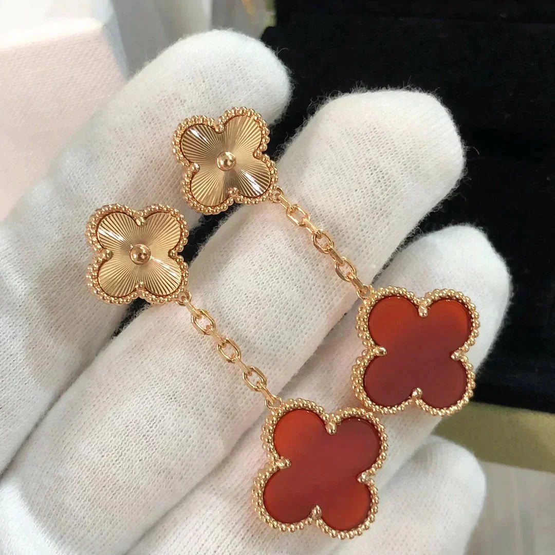 [Max Jewelry ]CLOVER 2 MOTIF  LASER CARNELIAN EARRINGS