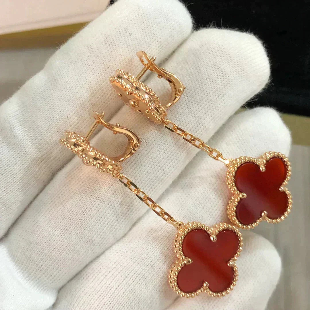 [Max Jewelry ]CLOVER 2 MOTIF  LASER CARNELIAN EARRINGS