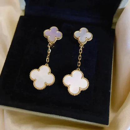 [Max Jewelry ]CLOVER 2 MOTIF WHITE MOP EARRINGS