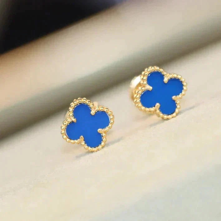 [Max Jewelry ]CLOVER MINI 9.5MM BLUE AGATE EARRINGS