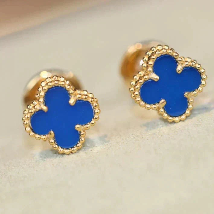 [Plus&Max]CLOVER MINI 9.5MM BLUE AGATE EARRINGS
