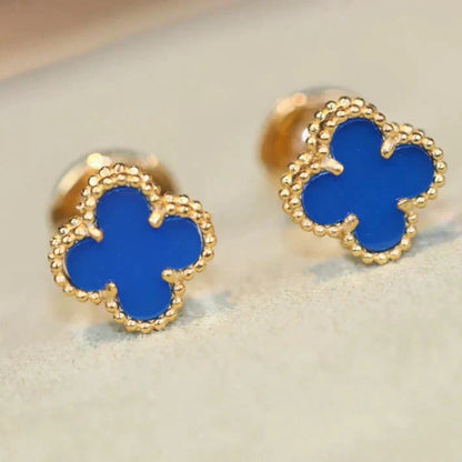 [Max Jewelry ]CLOVER MINI 9.5MM BLUE AGATE EARRINGS