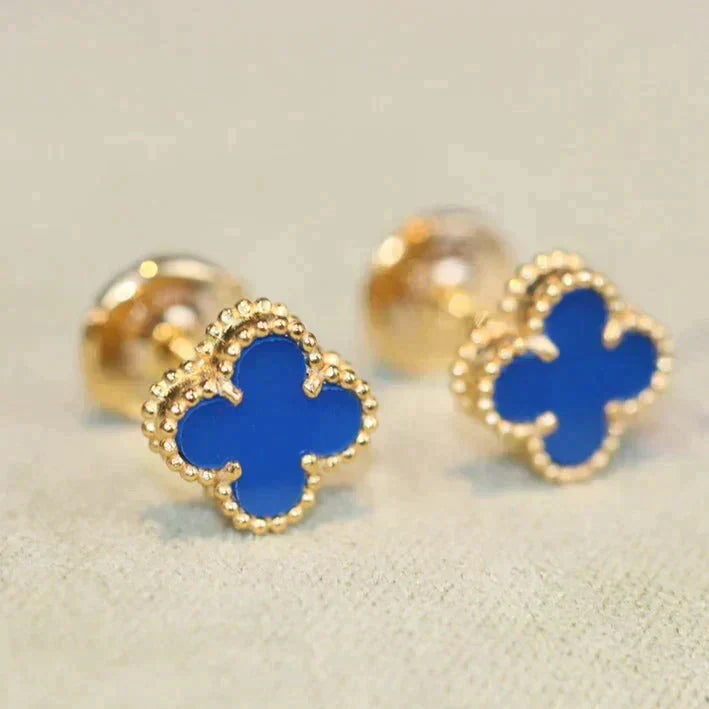 [Max Jewelry ]CLOVER MINI 9.5MM BLUE AGATE EARRINGS
